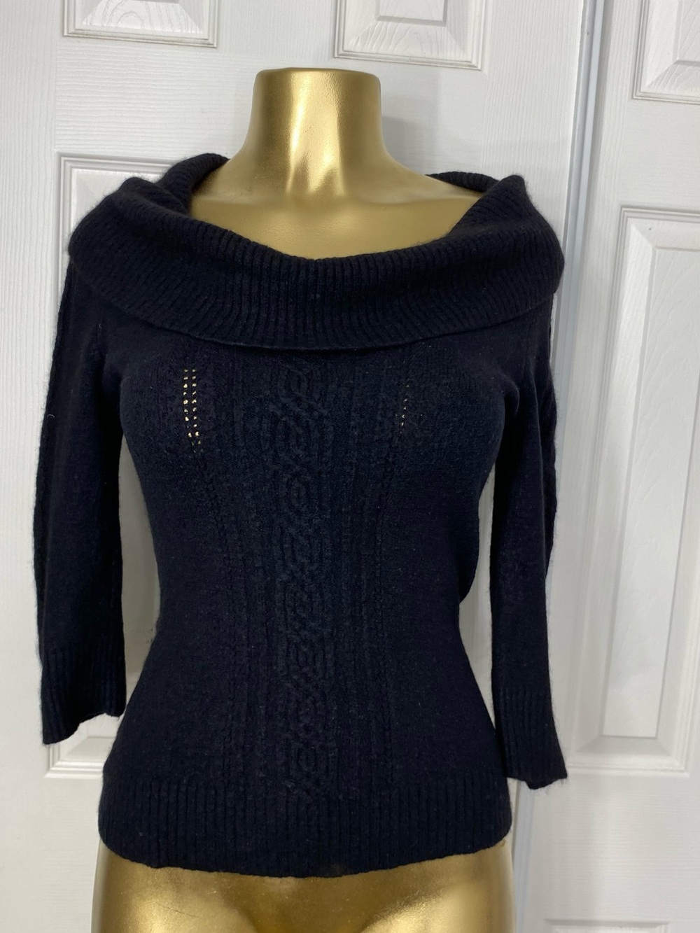 Arden B Black Off-Shoulder Cable Sweater